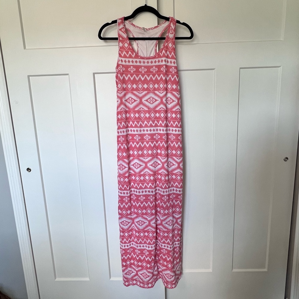 Fun Coral Sleeveless Racerback Scoop Neck Maxi Dress Love In